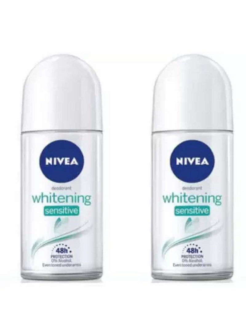 NIVEA Unisex Whitining Sensitive & Whintining Sensitive Deodorant Roll-On (50 Ml, Pack Of 2) - Image 1